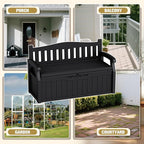 80-Gallon Outdoor Storage Bench with Cushion, Lockable Waterproof Deck Box with Armrests for Patio, Garden, Pool, Black - Image 5