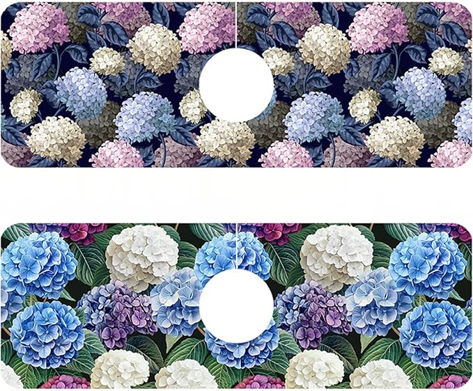2 Pack Vintage Hydrangea Sink Faucet Absorbing Mat Colorful Hydrangeas Super by Unknown