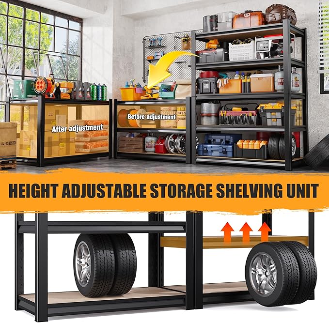 Set of 2 Garage Shelving Heavy Duty Storage Shelves, Metal Adjustable Shelving Unit, Utility Garage Organizer Shelf for Basement, Pantry, Kitchen, Warehouse, 17.7" Dx45.6 Wx71.2 H, Black - Image 6