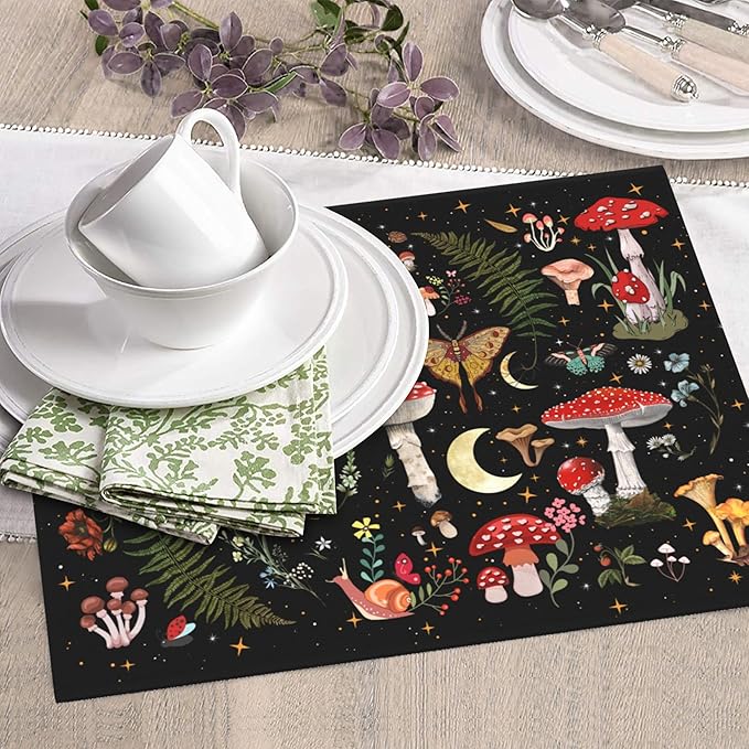 Mushroom Dish Drying Mat for Kitchen Counter Moth Gothic Witchy Dish Drainer - Image 3