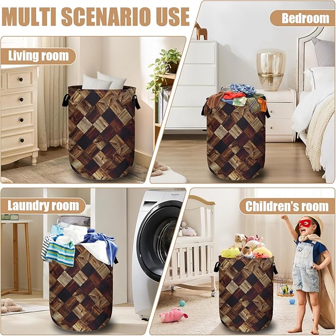 Wood Grain Laundry Basket, Foldable Tree Stump Laundry Hamper Tote Bag Dirty - Image 7