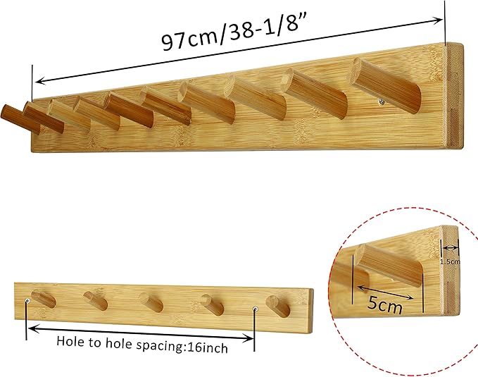 WEBI Coat Rack Wall Mounted, 10 Hooks, Peg Rail Hat Hooks - Image 4