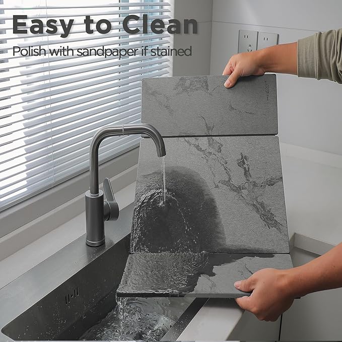 2PCS Stone Drying Mat for Kitchen Counter, Dark Gray - Image 4