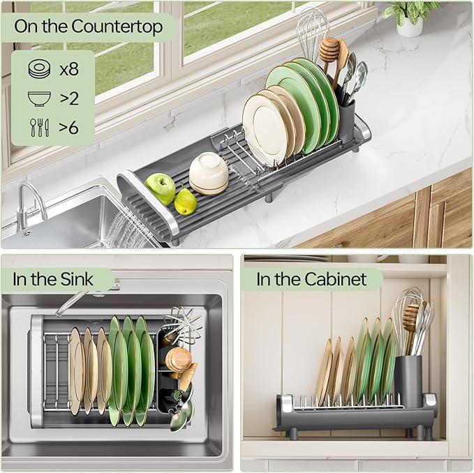 TOOLF Small Dish Drying Rack, Mini Expandable Compact Dish Rack, Slim - Image 3