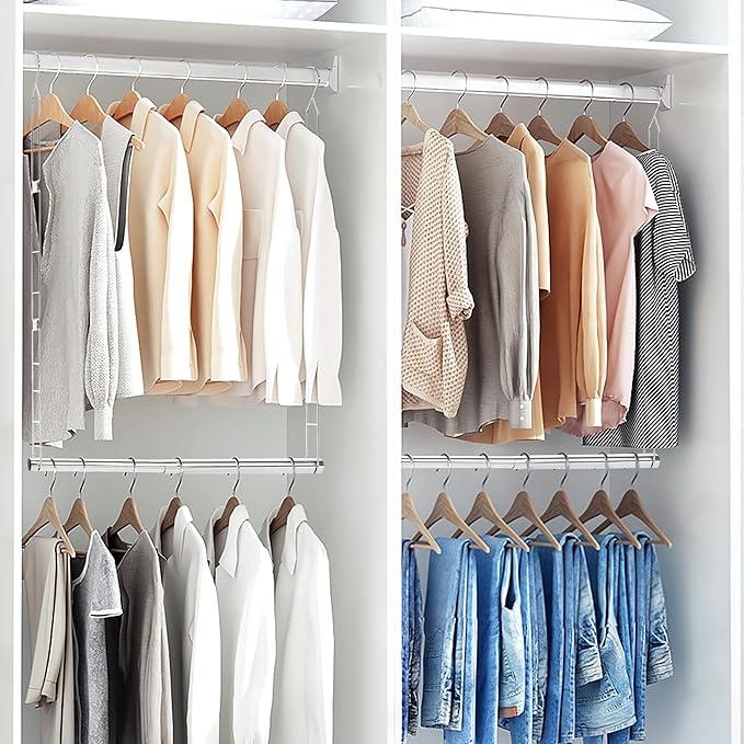 STORAGE MANIAC Hanging Closet Rod, Adjustable Width and Height Closet Hanging - Image 8