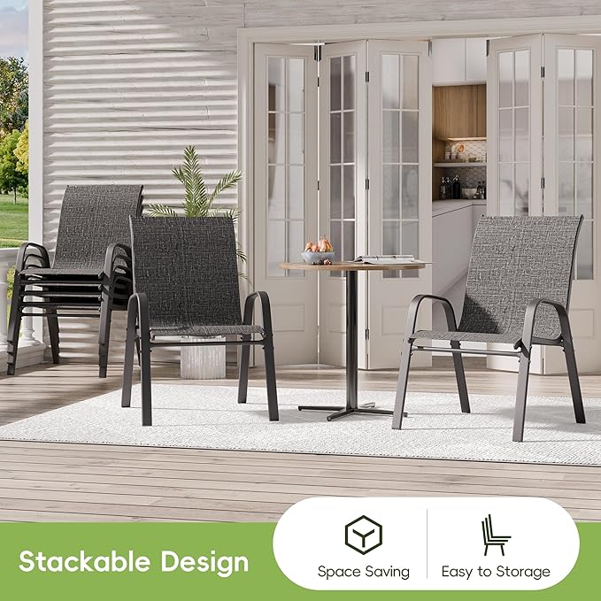 Patio Chairs Set of 4, Stackable Outdoor Dining Chairs for All Weather, Metal Modern Outside Furniture Chair for Pool Side, Garden, Backyard Deck, Dark Grey - Image 6
