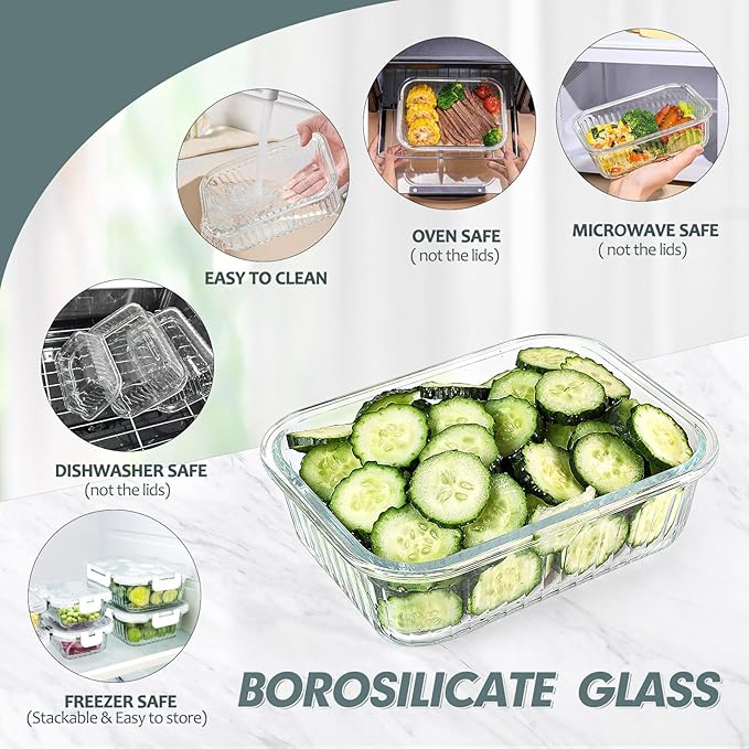 KOMUEE 10 Packs Glass Food Storage Containers Set, Glass Meal Prep Containers - Image 4