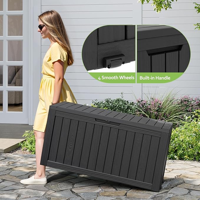 Outdoor Storage Box, Resin Deck Boxes Indoor and outdoor, Waterproof Storage Box Lockable Lid (Black, 75 Gallon) - Image 5