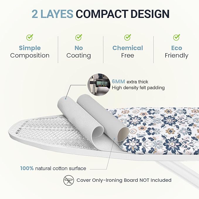 Ironing Board Cover and Pad 18"x54" Extra Thick Natural Cotton, Scorch and - Image 4