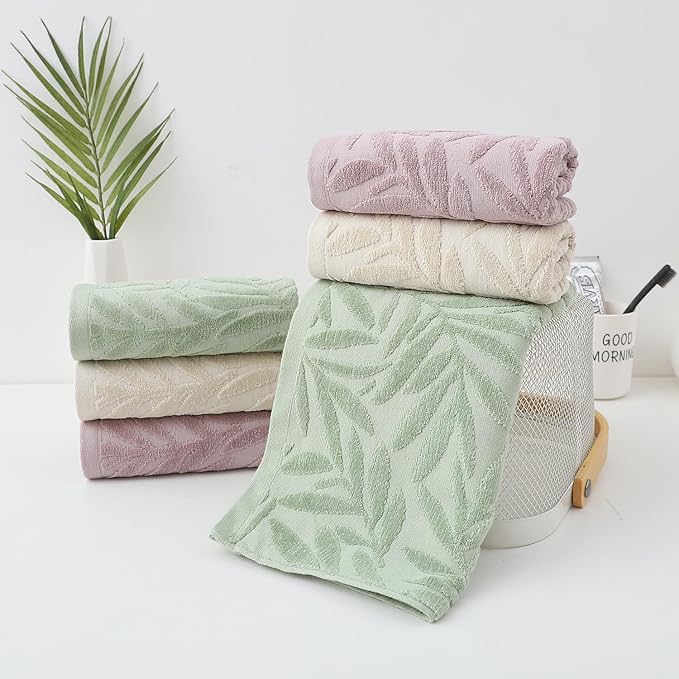Pidada Hand Towels Set of 2 Leaf Pattern 100% Cotton Absorbent Soft Decorative - Image 6