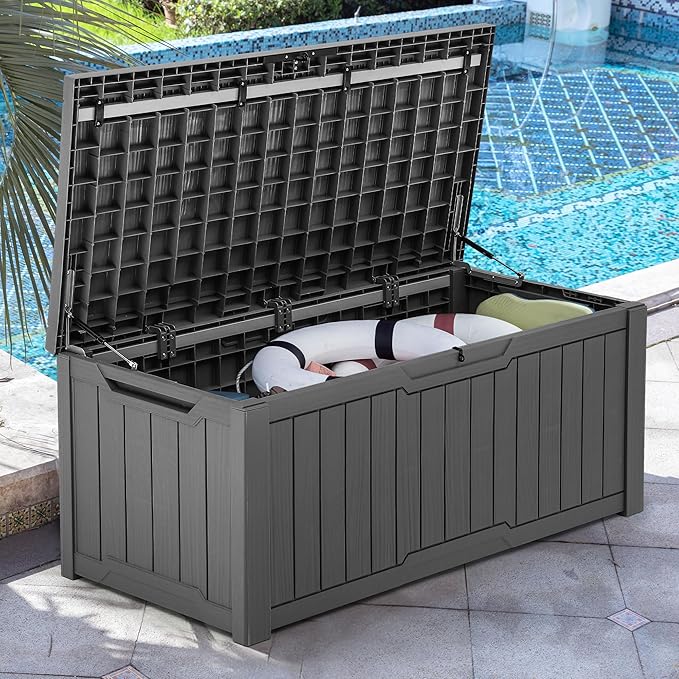 YITAHOME 120 Gallon Outdoor Storage Deck Box, Large Resin Patio Storage for Outdoor Pillows, Garden Tools and Pool Supplies, Waterproof, Lockable, (Dark Grey) - Image 6