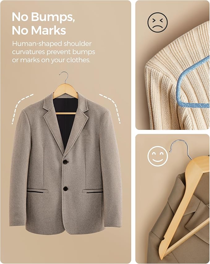 SONGMICS Solid Wood Hangers, Pants Bar, 360° Swivel Hook, Non-Slip - Image 5