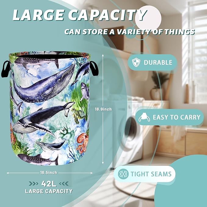 Colorful Whale Laundry Hamper Cute Ocean Octopus Laundry Basket - Image 2