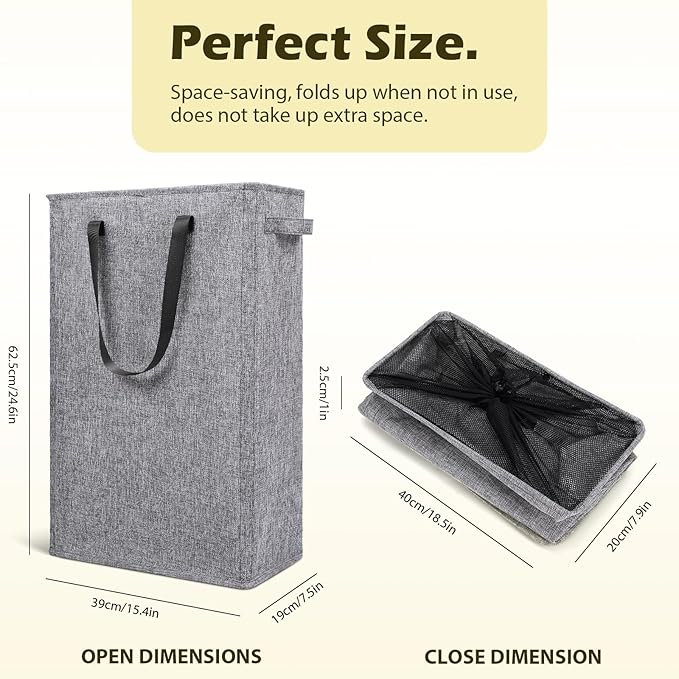 Odonata Slim Laundry Hamper Handles Collapsible Laundry Basket Thin Dirty - Image 2