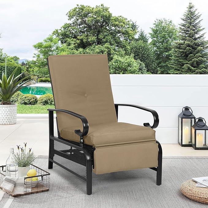 Oakcloud Adjustable Outdoor Lounge Chair Metal Patio Relaxing Recliner Chair with Removable Cushions(Brown) - Image 2