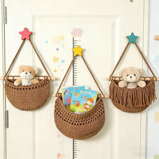 3 Tier Hanging Fruit Baskets for Kitchen, Boho Cotton Rope Handwoven Vegetable - Image 6