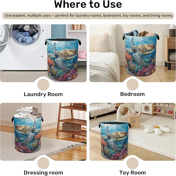 Sea Turtle Foldable Canvas Laundry Basket - Image 4