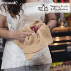 Encasa XO Kitchen Dish Towels Set | Beige | Waffle Weave and Flat Hand Tea - Image 4