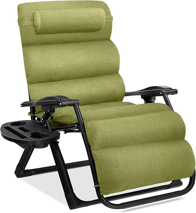 Best Choice Products Oversized Zero Gravity Chair, Folding Outdoor Patio Recliner, XL Anti Gravity Lounger w/Removable Cushion, Cup Holder, Side Tray, 350lb Capacity - Lime Green by BestChoiceProducts
