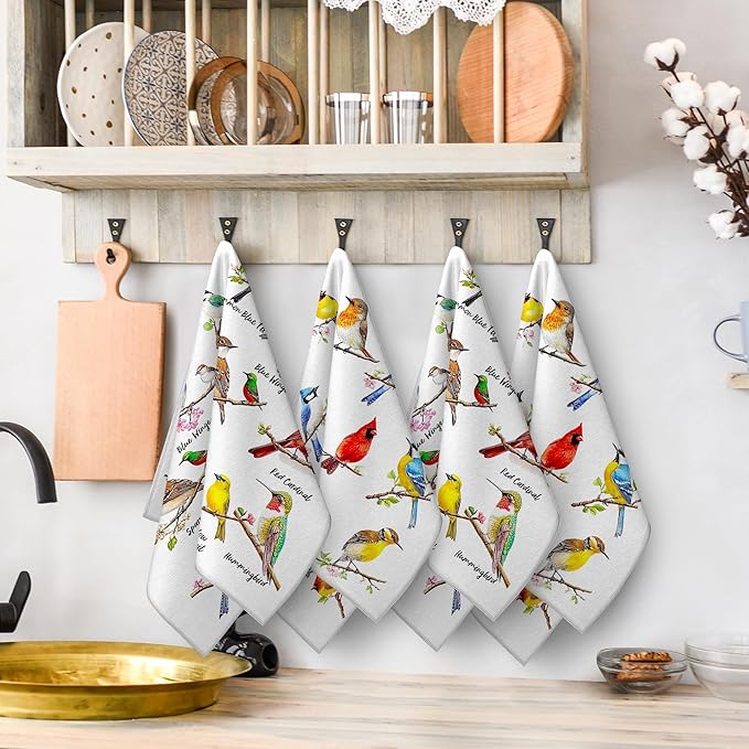 Birds on Branch Kitchen Towels Decorative Set of 4, Absorbent Cardinal - Image 6