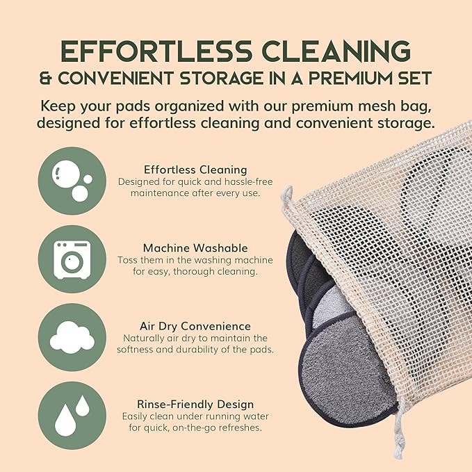 Greenzla Reusable Makeup Remover Pads Premium Set, 12 Pack Microfiber Cotton - Image 5