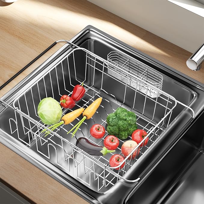 Dish Drying Rack in Sink, Extendable Stainless Steel Dish Drainers - Image 8