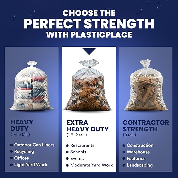 Plasticplace 55-60 gallon Trash Bags │ 1.5 Mil │ Clear Heavy Duty Garbage Can - Image 6