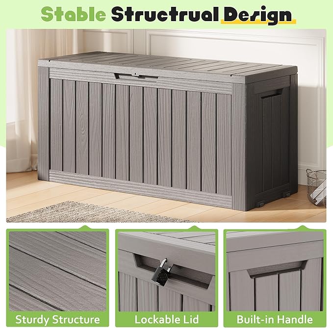 Outdoor Storage Box, Resin Deck Boxes Indoor and outdoor, Waterproof Storage Box Lockable Lid (Grey, 75 Gallon) - Image 4