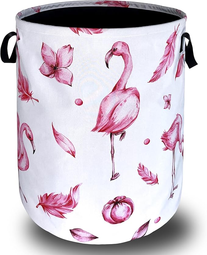 Pink Flamingo Laundry Basket Animal Foldable Funny Laundry Hamper Oxford Cloth by SELIONLIKN