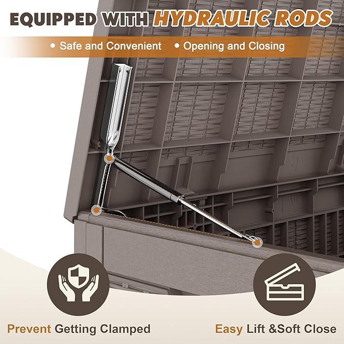 Outdoor Storage Box, Resin Deck Boxes Indoor and outdoor, Waterproof Storage Box Lockable Lid (Grey, 101 Gallon) - Image 5