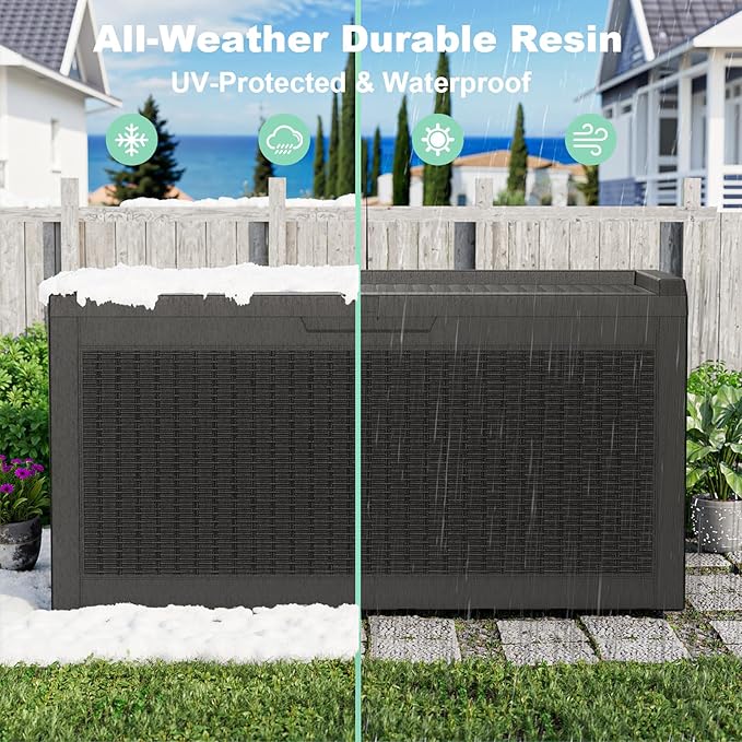 DRATO 60 Gallon Deck Box, Waterproof Resin Large Outdoor Storgae Box for Patio Furniture, Patio Cushions, Gardening Tools, Pool Supplies, Lockable（Black，60 Gallon） - Image 7