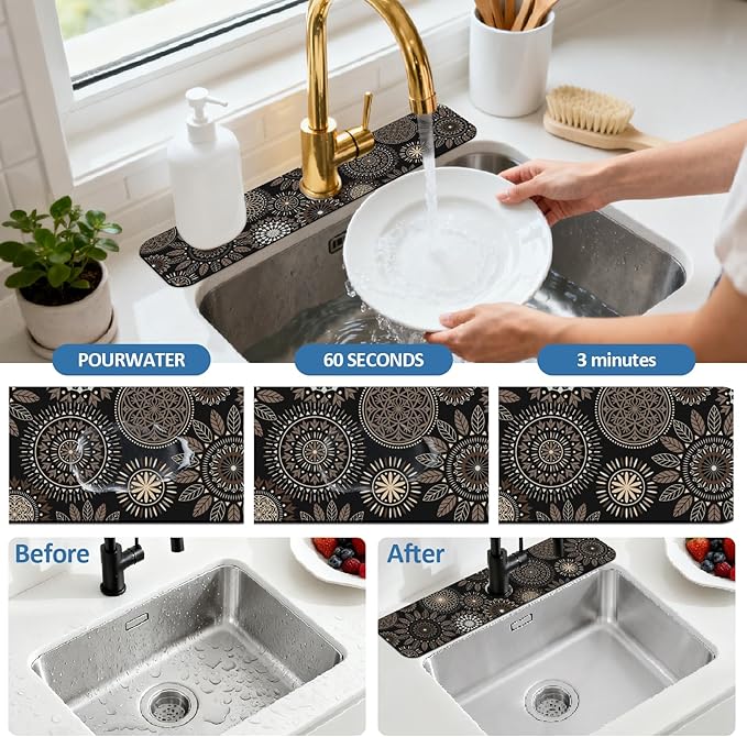 2 Pcs Kitchen Sink Splash Guard Faucet Mats Mandala Pattern Faucet Mat - Image 5