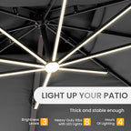 10 X 13 FT Cantilever Patio Umbrella with LED Lights Outdoor Heavy Duty Double Top Windproof Rectangle Offset Umbrellas with 360-degree Rotation for Pool Deck Backyard, Grey - Image 2