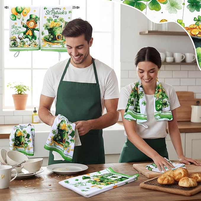 Breling Set of 6 St. Patrick's Day Kitchen Towels Shamrock Green Dish Towel - Image 6