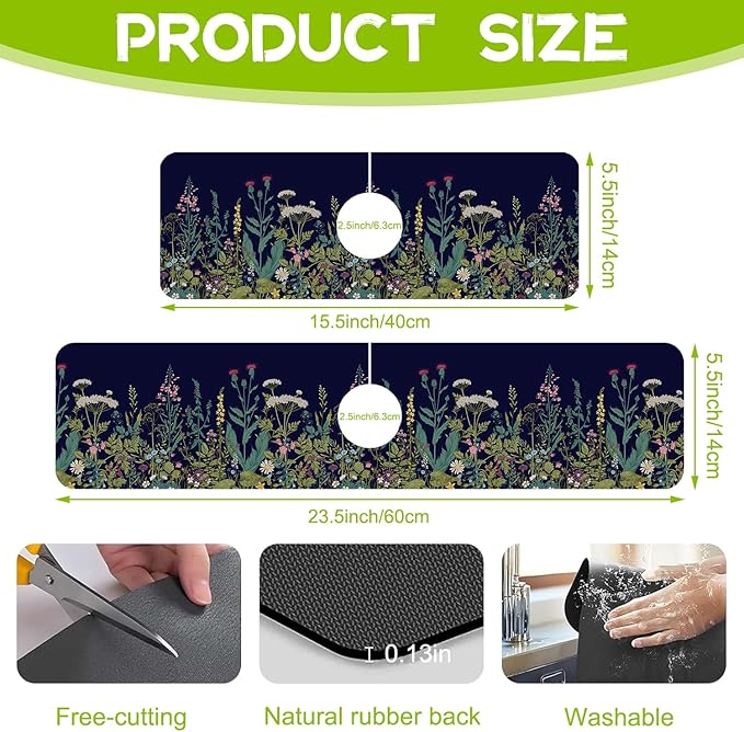 Colorful Herbs and Wild Flowers Kitchen Sink Splash Guard Faucet Mat Super - Image 2