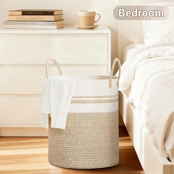 Tall Laundry Basket with Handles, 88L Portable Dirty Clothes Hamper, Boho - Image 6