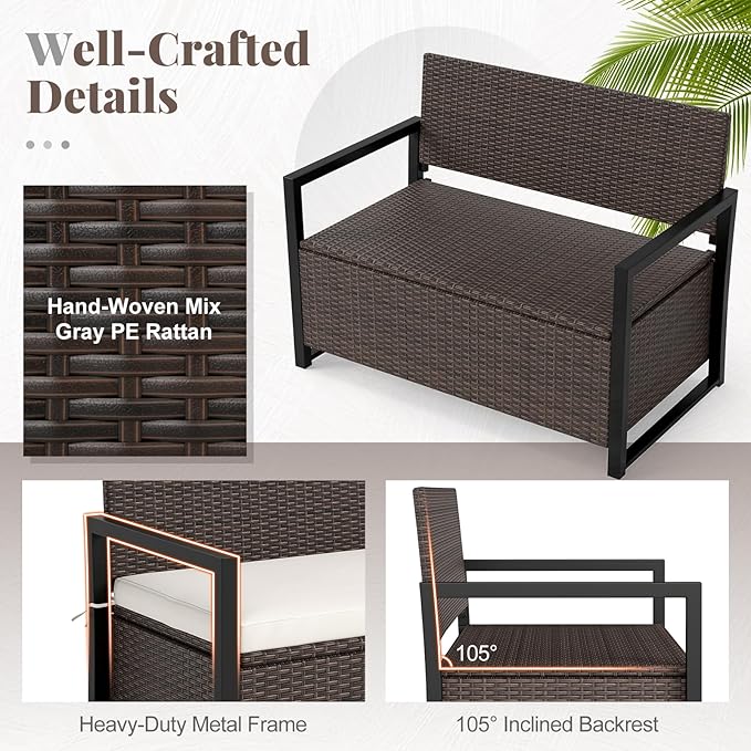 Tangkula 40 Gallon Outdoor Bench with Storage, Patio Wicker Storage Bench with Cushion, Cover, Metal Frame, Deck Box Seat for Backyard, Poolside, Balcony, Garden - Image 8