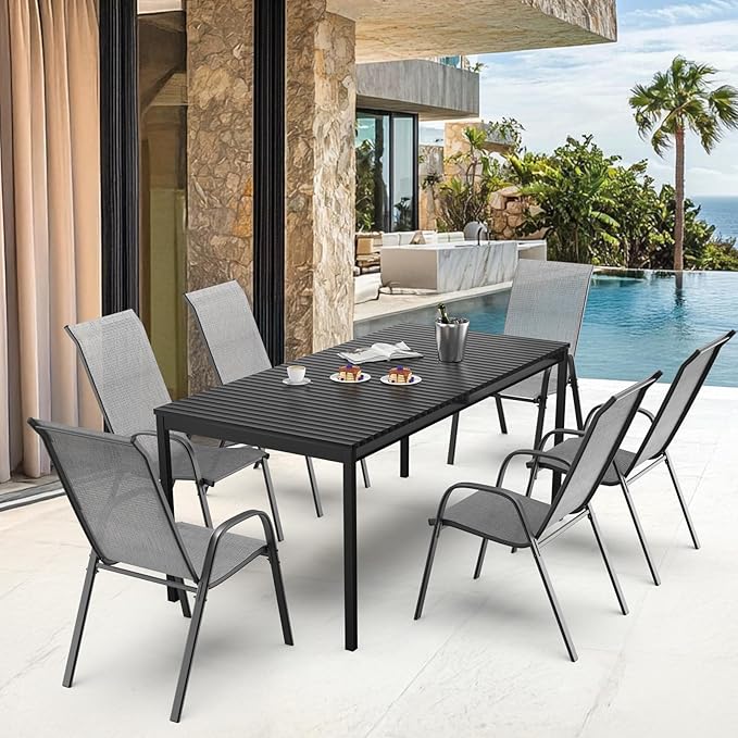 VINGLI Patio Chairs Set of 2 – Stackable Outdoor Dining Chairs with Comfortable Sling High Back Chairs and Armrests for Lawn, Poolside, Courtyard, Balcony, Garden, Silver Gray - Image 7