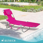 Ostrich Beach Lounge Chair, Folding & Reclining Outdoor Chaise Lounger, Pink - Portable Adjustable Recliner Chair for Lawn, Pool, Patio, Garden, and Yard - Image 2