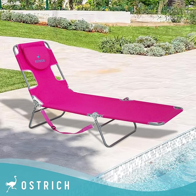 Ostrich Beach Lounge Chair, Folding & Reclining Outdoor Chaise Lounger, Pink - Portable Adjustable Recliner Chair for Lawn, Pool, Patio, Garden, and Yard - Image 2