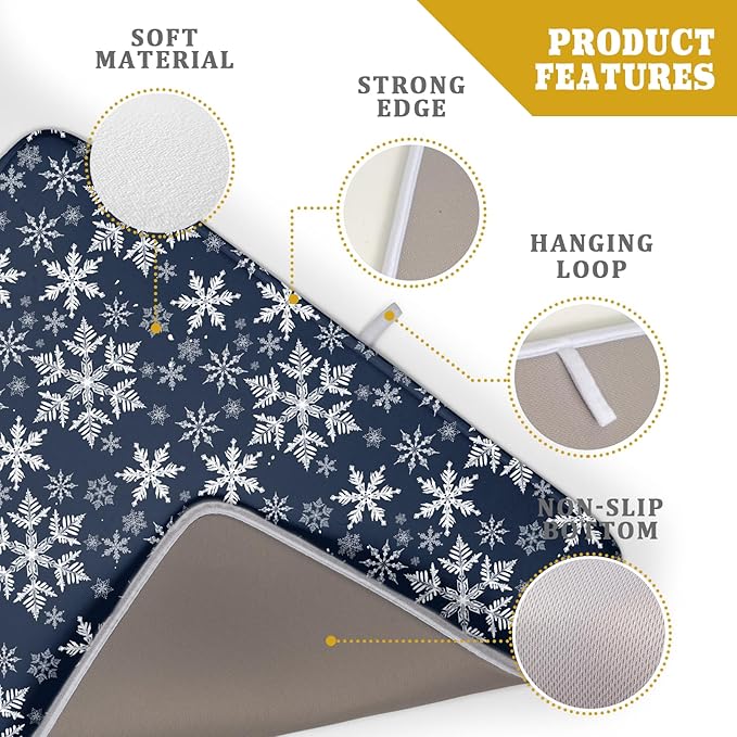 Christmas Dish Drying Mat for Kitchen Counter 24x18 Inch Xmas Snowflake Drying - Image 3