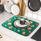 Gingerbread Dish Drying Mat for Kitchen Counter Holiday Green Super Absorbent - Image 5