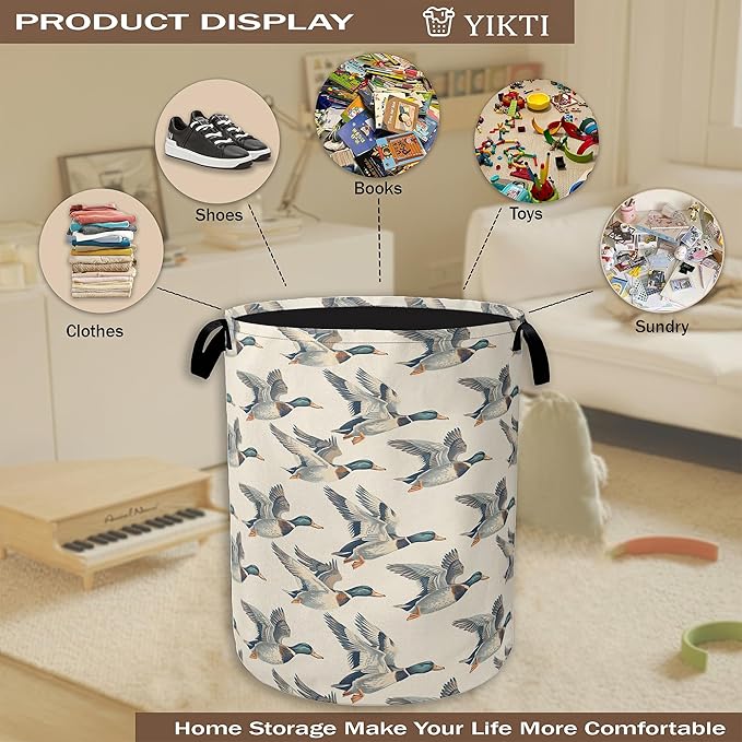 Vintage Mallard Duck Laundry Basket, Rustic Farmhouse Clothes Hamper, Oxford - Image 4