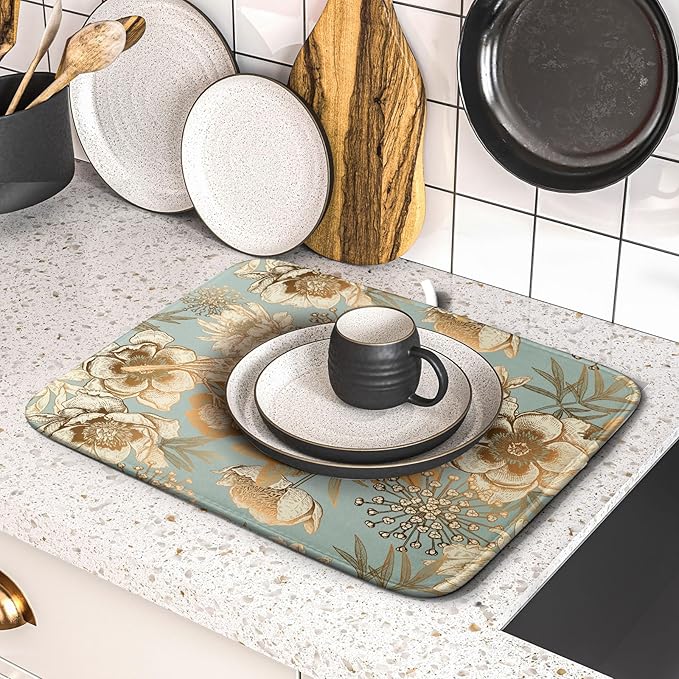 Retro Flower Bird Dish Drying Pad 16 x 18 Inch - Image 5
