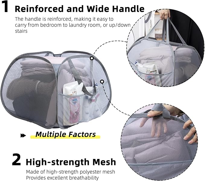 Collapsible Laundry Basket, 90L Foldable Pop Up Laundry Hamper - Image 3