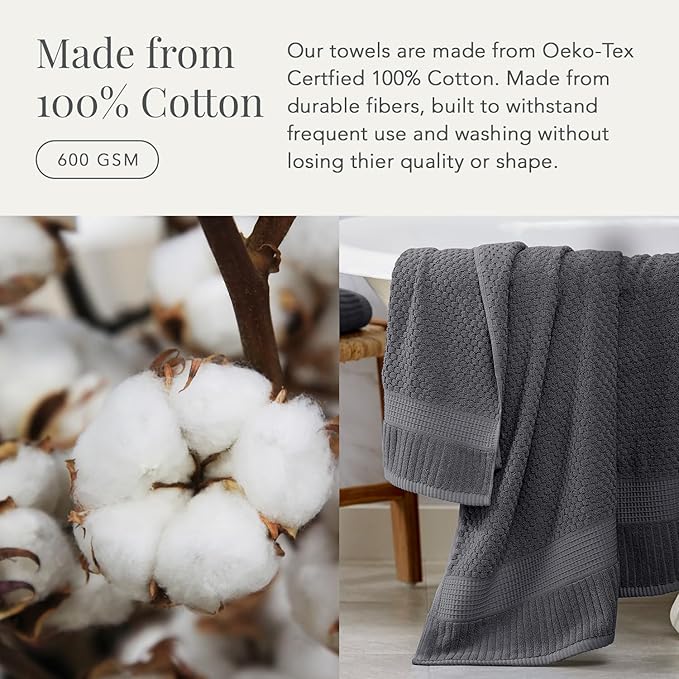 NY Loft 100% Cotton Bath Towel Set of 4 | Grey Towels | Oeko-TEX® Standard 100 - Image 4