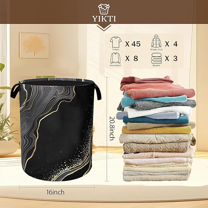 Black Gold Marble Laundry Basket, Modern Clothes Hamper, Oxford Cloth - Image 2