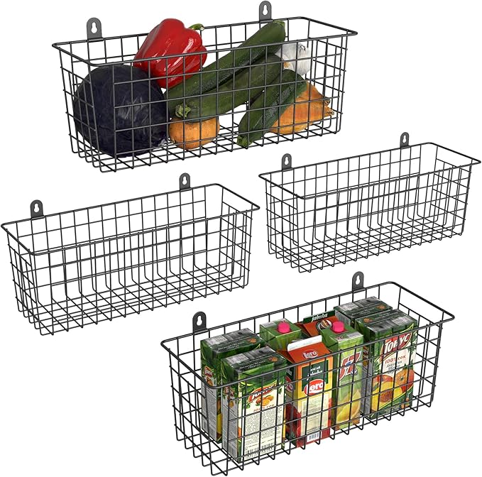 MaraFansie Extra Large Hanging Wall Basket 4-Pack Wall Mounted Wire Basket by MakeStorageMoreFun