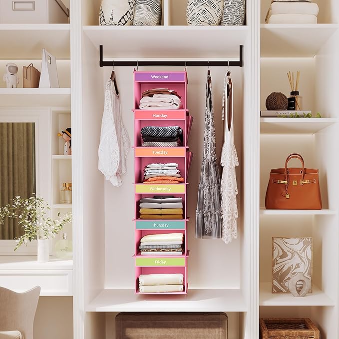 YOUDENOVA 6-Shelf Weekly Hanging Closet Organizer, Weekly Clothes Organizers - Image 2