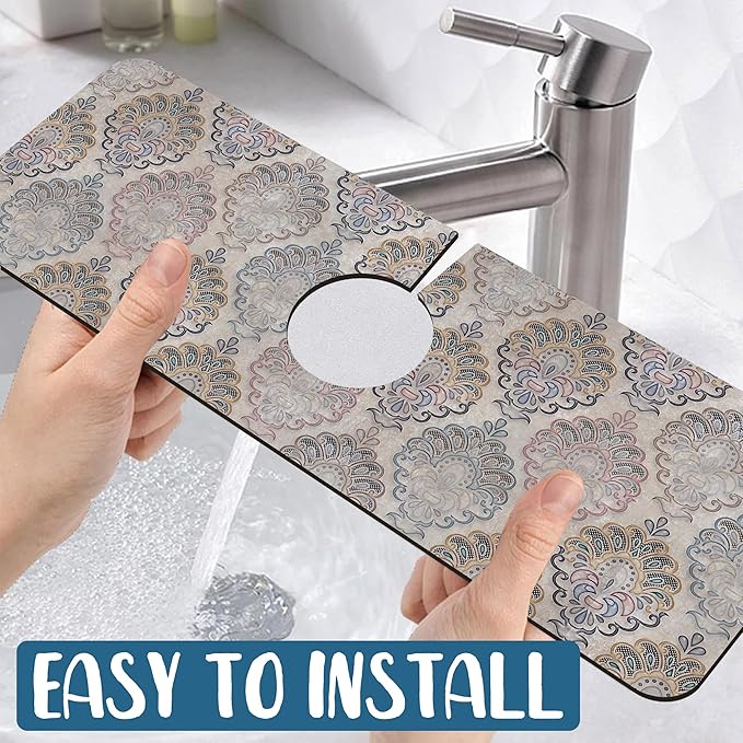 Grey Ceramic Printing Sink Splash Guard Ceramic Texture Faucet Absorbing Mat - Image 5